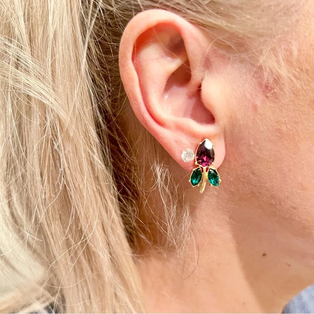 Givenchy Purple Crystal Tulip Clip-On Earrings